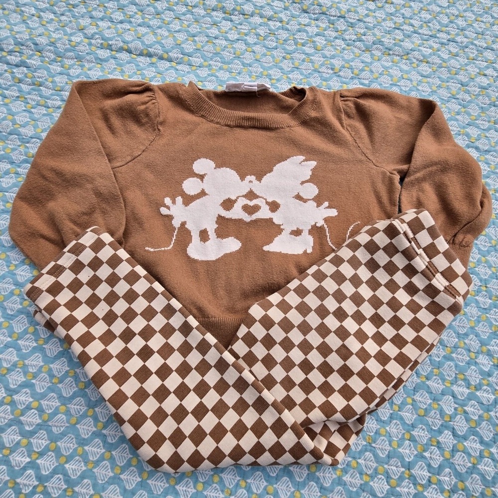 Baby Gap Disney Minnie Mickey Tan Brown LS Sweater Pants‎ Outfit Girls Toddler 4